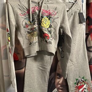 CLOSET CLOSING Ed Hardy Gray Hoodie Graphic Hoodie & Sweatpants NWT